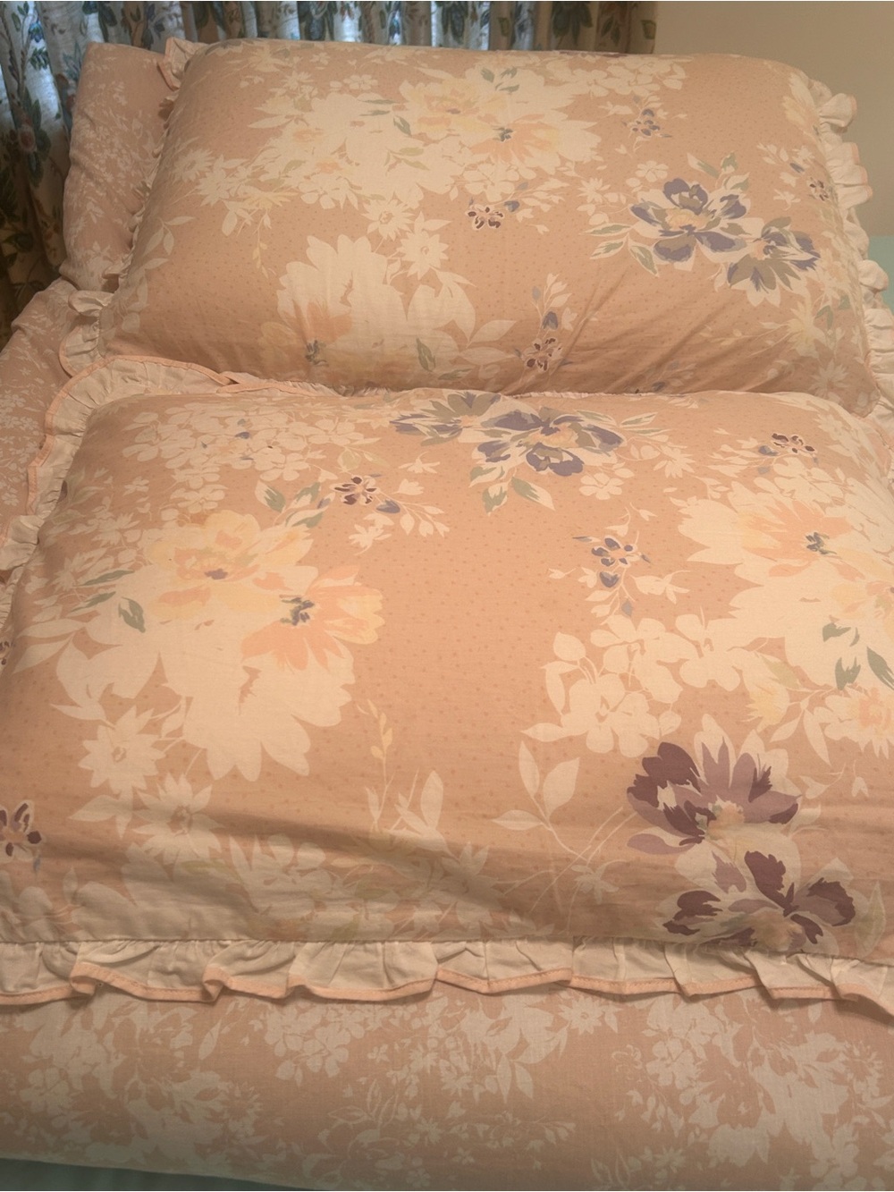 LC Lauren Conrad Peach Floral Ruffle Pillow Shams